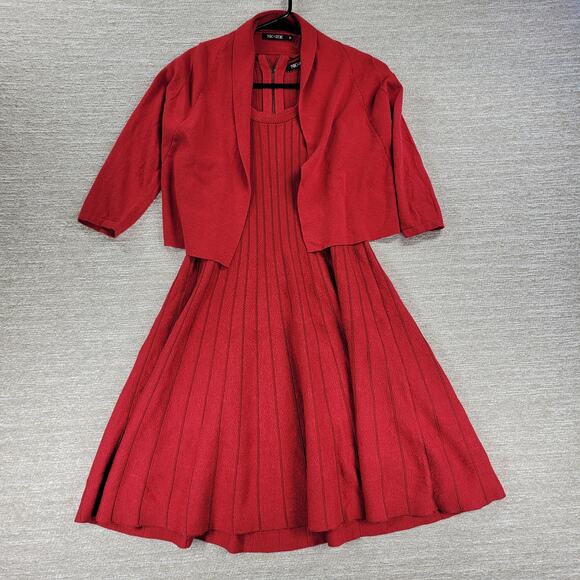 Nic + Zoe Red Knit Dress & Cardigan Set Size 2P Fit & Flare Ribbed Sweater 2pc - Picture 1 of 16